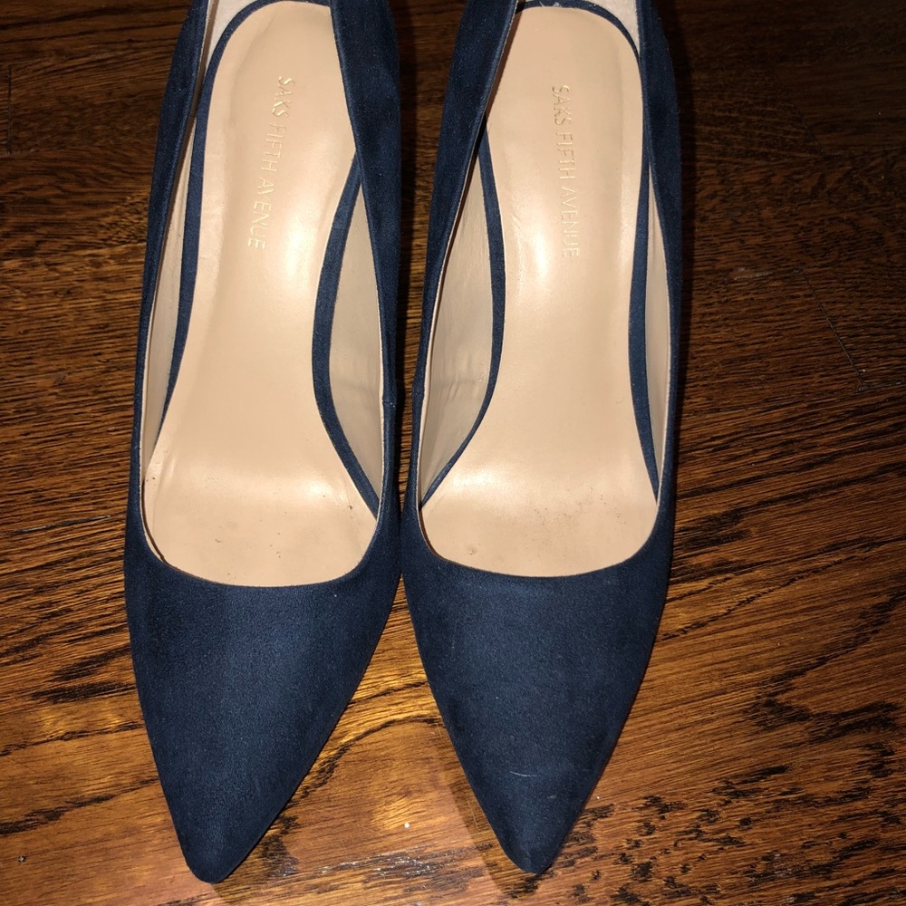 Navy suede Saks Fifth Avenue brand pump